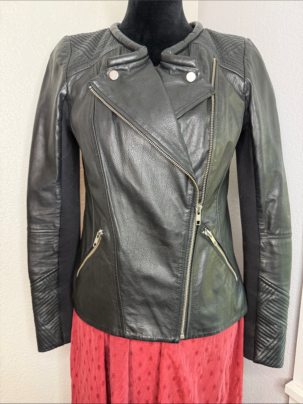 Trouvé Black Leather Moto Jacket Medium Asymmetrical Zip Biker Rocker Fall Style